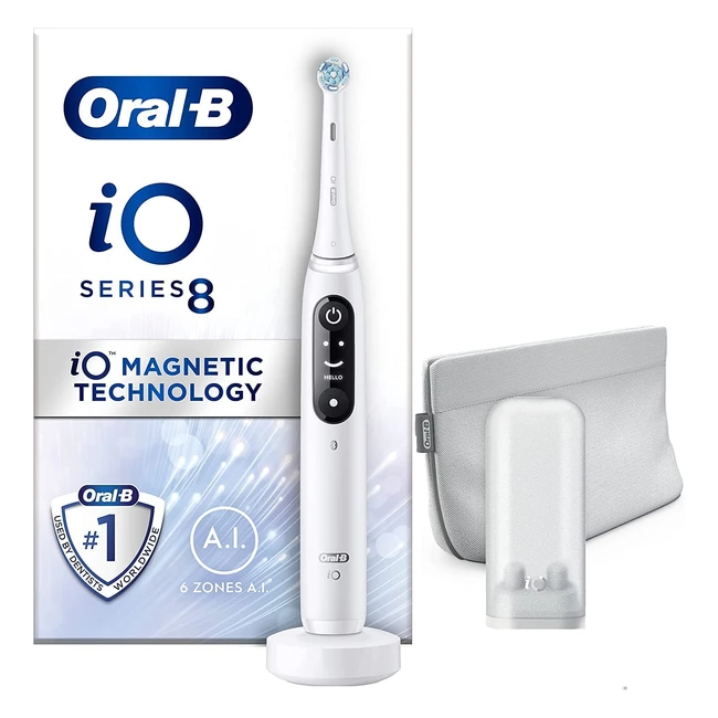 OralB IO8 Electric Toothbrush with Magnetic Technology - Ultimate Clean Brush Head, 6 Modes, Teeth Whitening, Magnetic Pouch - Gifts for Men/Women