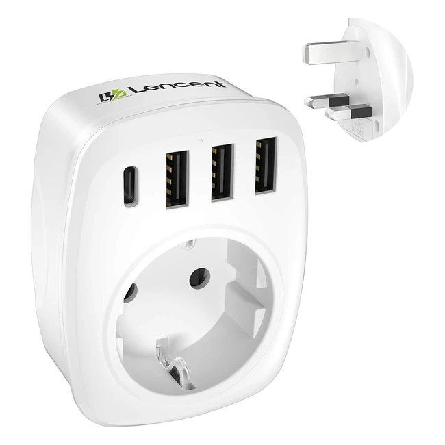 Adaptateur de voyage Lencent avec 3 ports USB et 1 Type-C pour UK, Irlande, Bretagne, Maldives, etc.