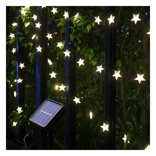 Solar Star String Lights 29ft 60 LED Warm White Fairy Lights - Waterproof Outdoo