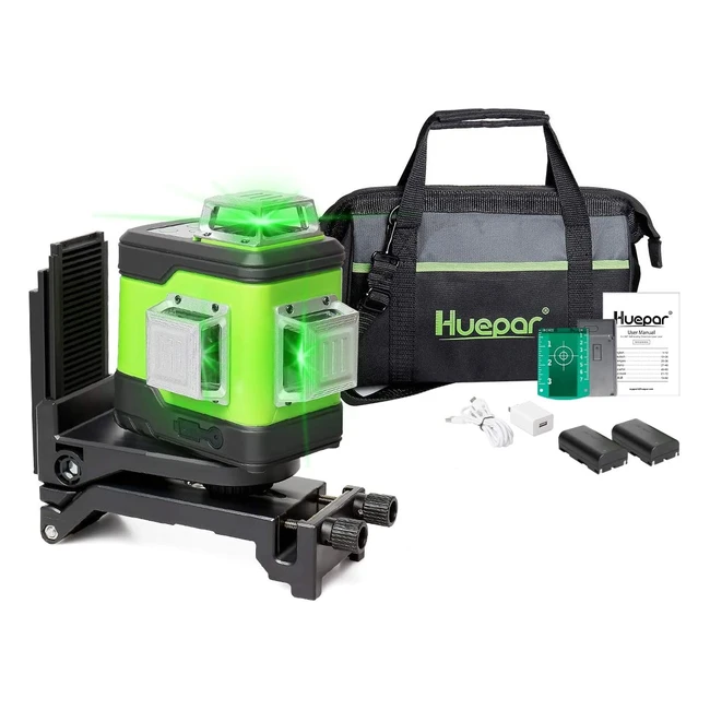 Niveau Laser Vert Huepar 503CG - 3x360 Autonivellement, Batterie Li-ion Rechargeable, Sac Outils Inclus