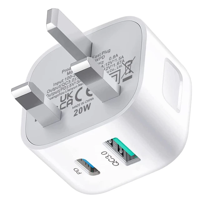 Tegeli USB C Plug Fast Charge 20W - Dual Port USB C PD  QC 30 Wall Charger for