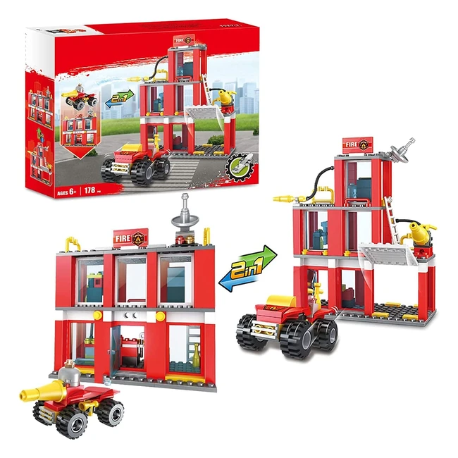 Poste d'incendie 2 en 1 avec voiture de pompiers pour enfants - Cadeau de Noël pour garçons et filles de 6 à 12 ans