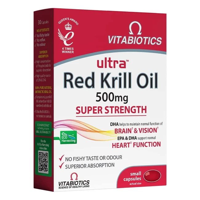 Vitabiotics Ultra Red Krill Oil Capsules - Omega-3 DHA EPA Astaxanthin for Heart, Brain, and Eye Support