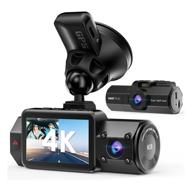 Vantrue N2S 4K GPS Dual 1440P Videocamera per Auto - Visione Notturna a Infraros