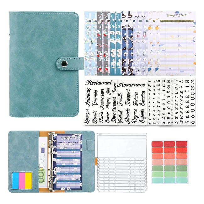 Classeur Budget A6 Qupuce avec 12 pochettes transparentes - Budget Planner pour économiser et gérer vos finances - Blue2