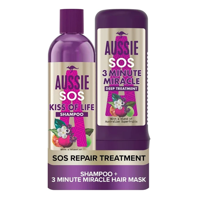 Aussie SOS Shampoo and Deep Treatment Hair Mask Set for Dry Damaged Hair - Hair 