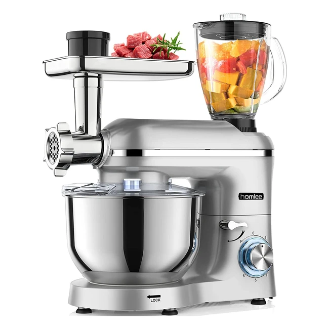 Impastatrice Planetaria Homlee 5 in 1 - Tritacarne, Frullatore per Succhi, 1800W - Multifunzione per Pane, Torte e Insalate