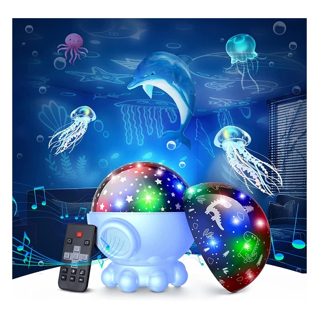 Ocean Night Light Projector - 360 Rotation, 17 Light Modes, 9 Lullabies, Remote Control - Perfect Christmas Gift for Kids