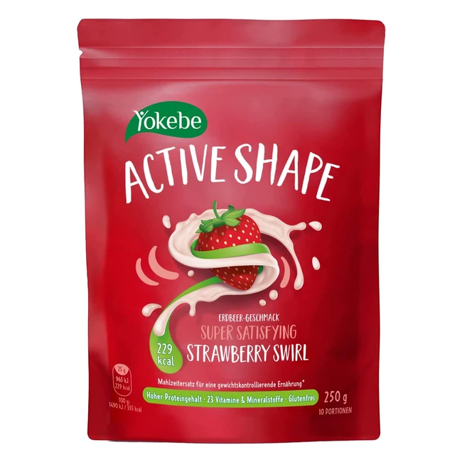 Yokebe Active Shape Strawberry Swirl - Meal Replacement für Gewichtskontrolle mit hoher Protein- & Erdbeer-Flavour - 250g/10 Portionen
