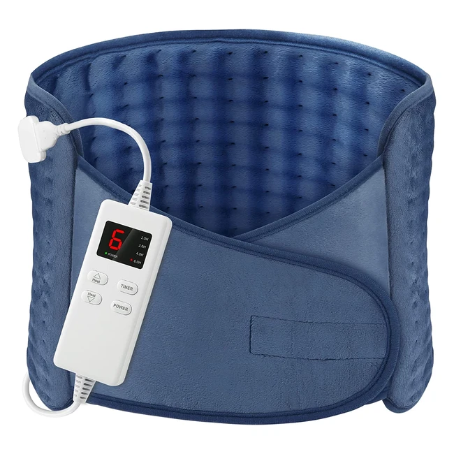 Coussin Chauffant Électrique Oneamg 126x30cm - Ceinture Lombaire 6 Niveaux de Température - Arrêt Automatique - Lavable - Velcro pour Dos, Cervicales, Abdomen - Bleu