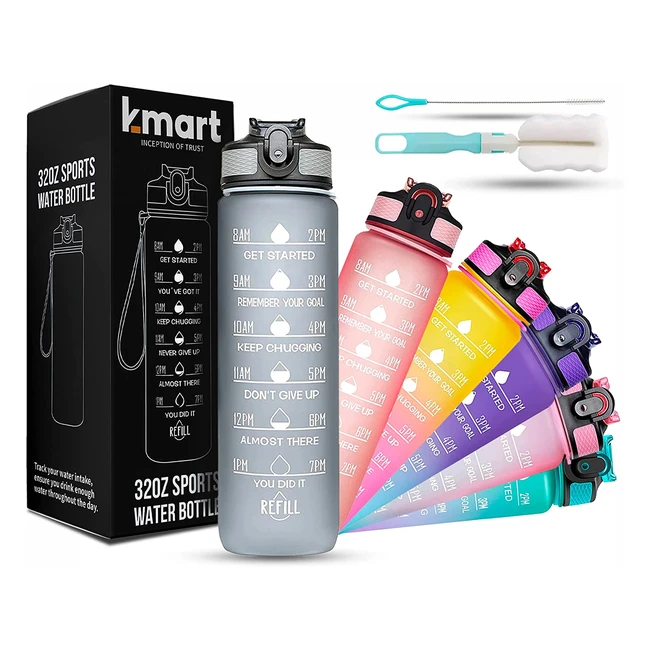 Kmart 1000ml Sports Water Bottle with Motivational Time Marker and Straw - BPA Free Tritan Material, Leakproof, Dishwasher Safe - Grey