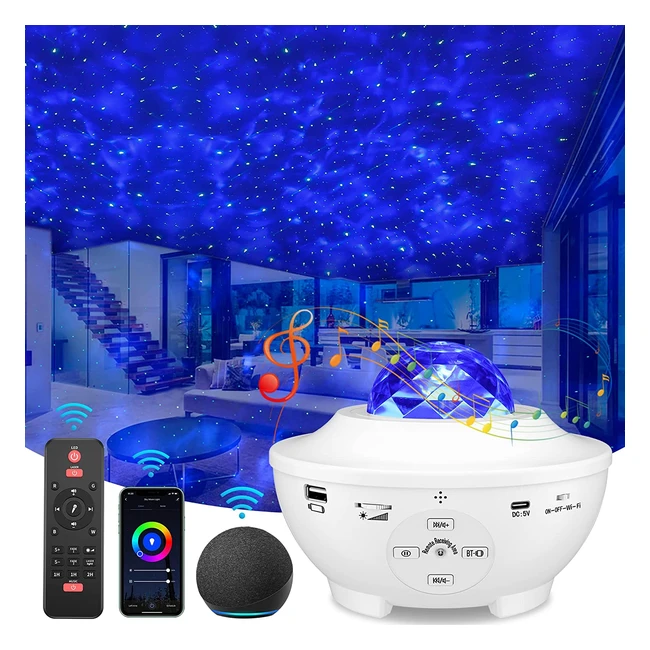 Galaxy Projector with Alexa & Google Voice Control | RGB Dimming & Dynamic Nebula Mode | Bluetooth Speaker & Timer | Multifunction Night Light Projector