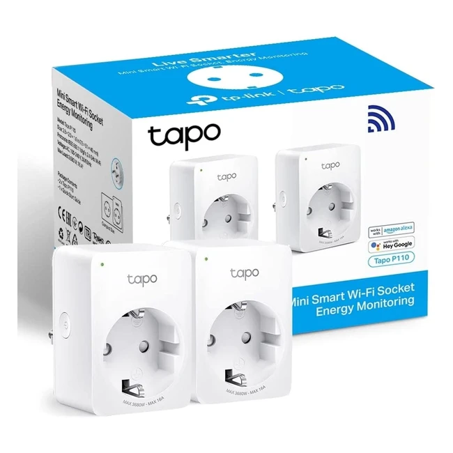 Mini enchufe inteligente WiFi Tapo P1102Pack con monitoreo energético, programación, ahorro de energía, compatible con Alexa y Google Home