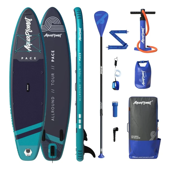 Aquaplanet aufblasbares Stand-Up-Paddle-Board-Set Pace I 320 cm - ideal für Anfänger und Experten - inkl. Finne, Paddel, Pumpe, Reparaturset, Rucksack, Blei und Tragegurt