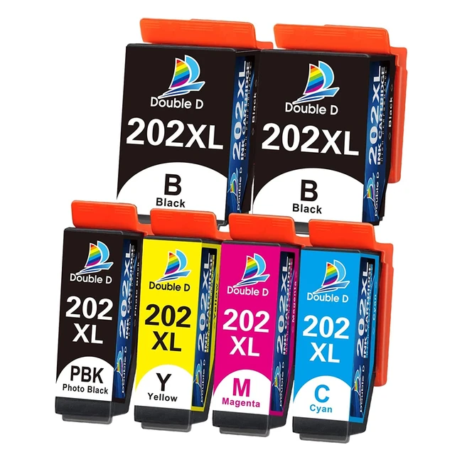 Double D 202XL Cartouches d'encre Multipack de Remplacement pour Epson 202/202XL - XP6000/XP6100 - 2 Noir/1 Photo Noir/1 Cyan/1 Magenta/1 Jaune
