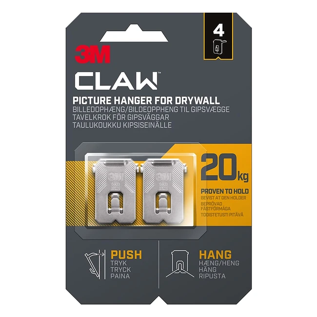 3M Claw Picture Hanging Hooks - Holds Up to 20kg - Ideal for Heavyweight Home Decor