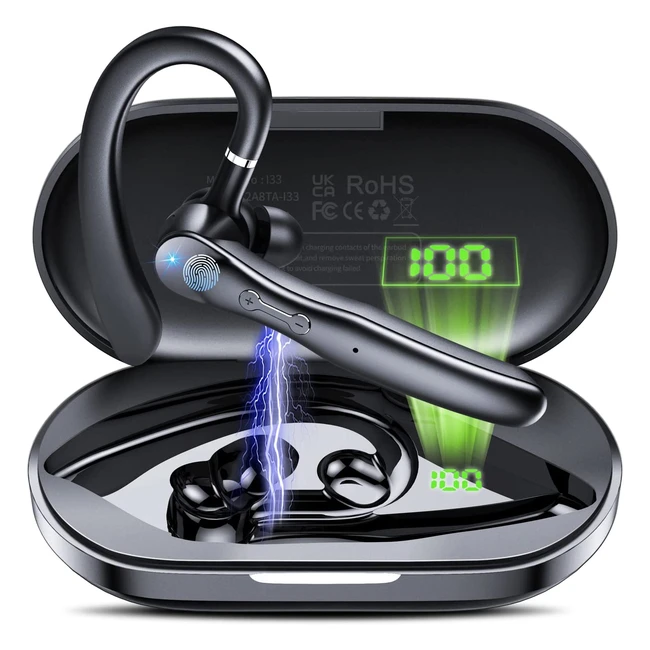 CSASAN Bluetooth Headset V53 - Dual ENC Mic, 20H Talk, LED Display, IP7 Waterproof