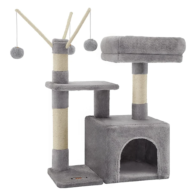 Feandrea Cat Tree - Small Condo with 3 Pompoms - Light Grey (PCT121W01)