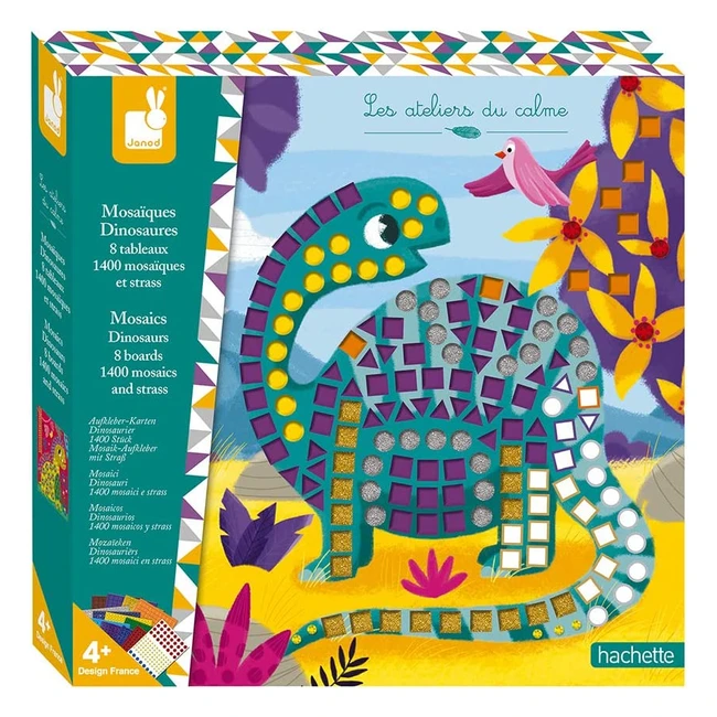 Janod J07903 Craft Mosaic Dinosaur - Kreatives Bastelset mit über 1400 Schaumstoff-Mosaiksteinen