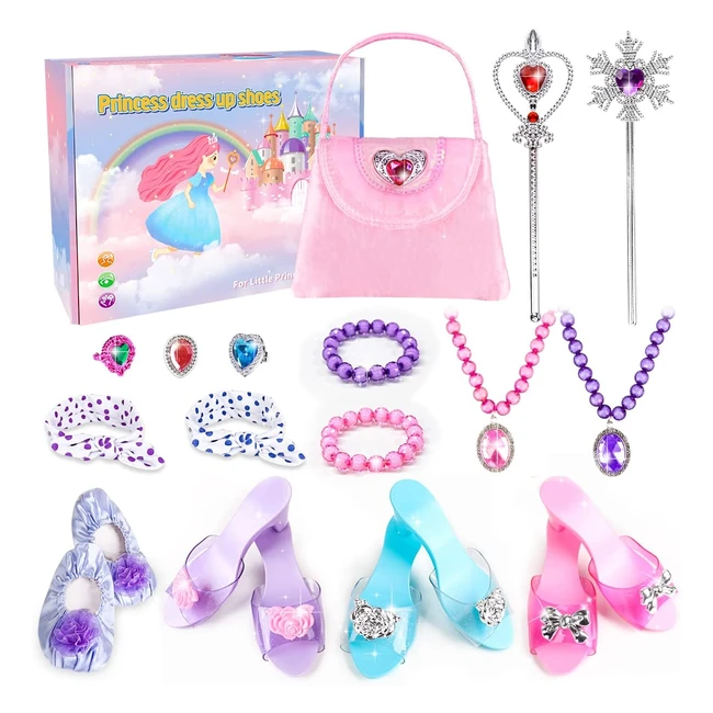 Princess Role Play Complete Accessory Set - 3 Pairs of Heel Shoes, Magic Wands, Jewelry & More