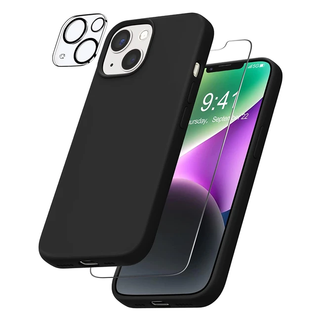 Yatwin iPhone 14 Case with Tempered Glass Screen Protector - Slim Soft and Sho