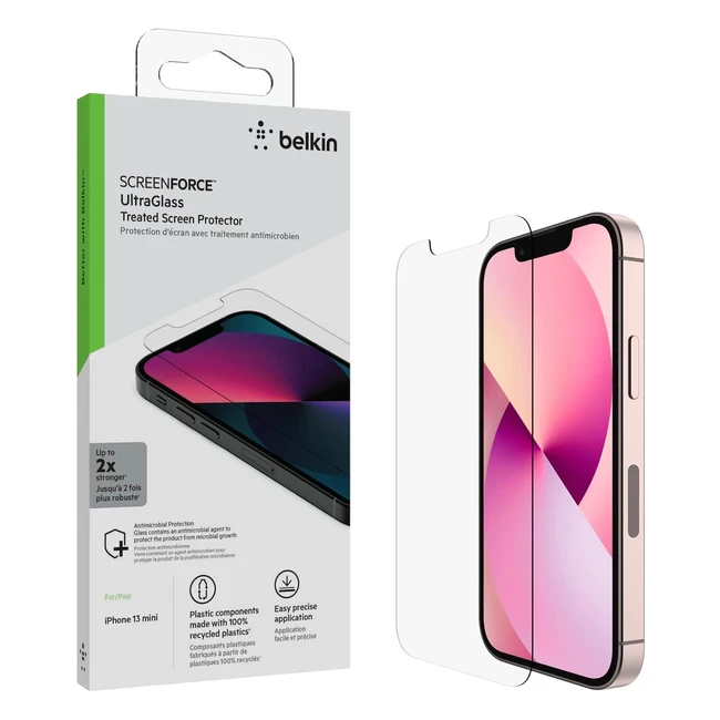 Protector de pantalla antimicrobiano Screenforce Ultraglass para iPhone 13 Mini - Protección definitiva contra arañazos, golpes e impactos
