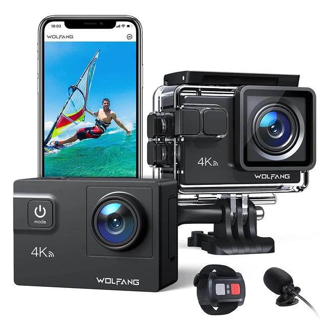 Wolfang 4K Action Camera GA300 - 60fps, 24MP, WiFi, 8x Zoom, EIS, Waterproof, Vlogging, Snorkeling, Cycling
