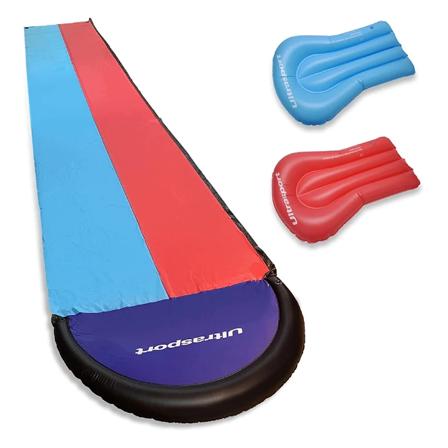 Ultrasport XXL9m Wasserrutsche mit Sprinkler, 2 Rutschboards, einfachem Aufbau und Luftgefülltem Ende für Kinder 5-12 Jahre