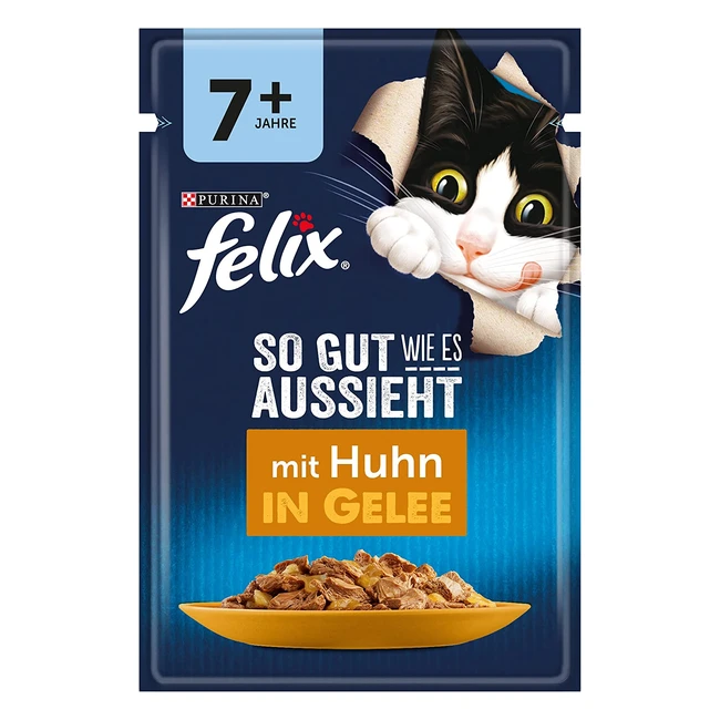 Felix Senior Nassfutter mit Huhn in Gelee 26er Pack 26 x 85 g - Für ältere Katzen ab 7 Jahren