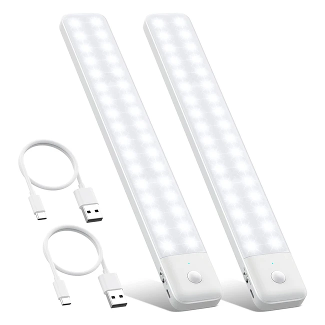 Luce Armadio LED QTshine 80LED Super Luminoso con Sensore di Movimento USB C Ricaricabile 32cm - 2 Pezzi