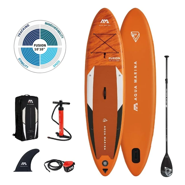 Aqua Marina Fusion ISUP Package - 330cm Length, Orange, Adjustable Bungee Cord, Diamond Grooving EVA Footpad
