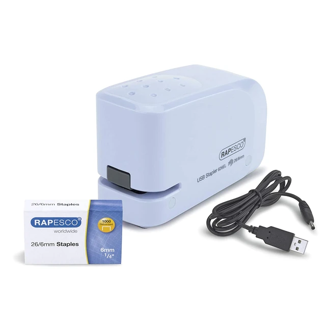 Agrafeuse automatique Rapesco 1452 - recharge USBpiles - bleu pastel - jusqu