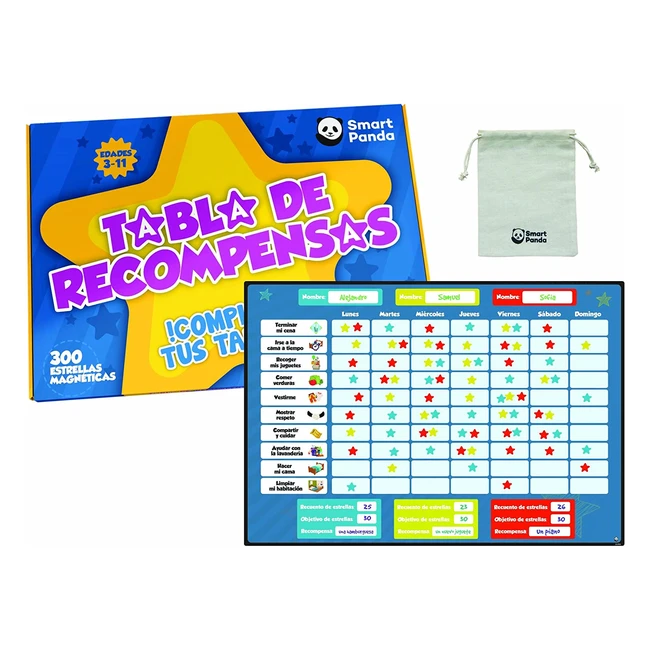 Tabla de Recompensas Magntica Smart Panda - Incluye 20 Tareas y 300 Estrellas