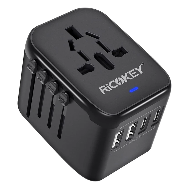 Universal Travel Adapter with 2 USBC & 4 USB Ports - All in One Multi USB Wall Charger for Worldwide Use