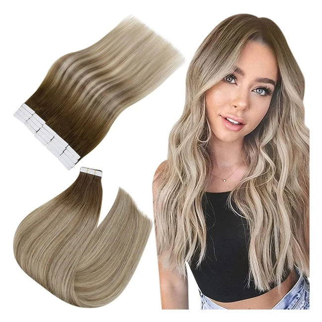 Easyouth Tape In Hair Extensions - Brown to Blonde Balayage - Real Human Hair - 