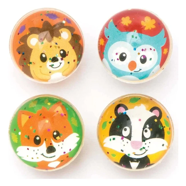 Lot de 8 balles rebondissantes Baker Ross à paillettes pour enfants - amis de la forêt