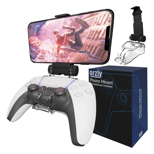 Orzly Accesorio PS5 Clip de Juego Compatible con Mandos Playstation 5 DualSense - Soporte para Teléfono Móvil Ajustable