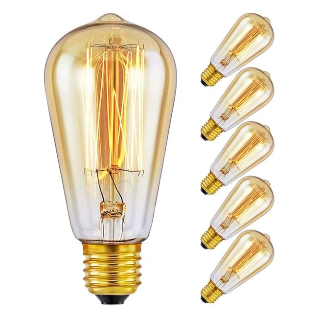 Vintage Edison Light Bulbs - Amber Warm Dimmable ST64 60W Pack of 6
