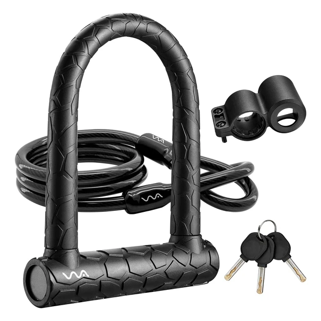 Heavy Duty Bike Lock - 20mm U Lock with 4ft Cable and Mounting Bracket - Anti-Th