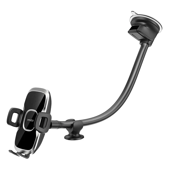 Apps2Car Phone Holder for Car Windscreen - Flexible Long Arm, 360° Rotation, Strong Suction - Compatible with 468 Phone Models