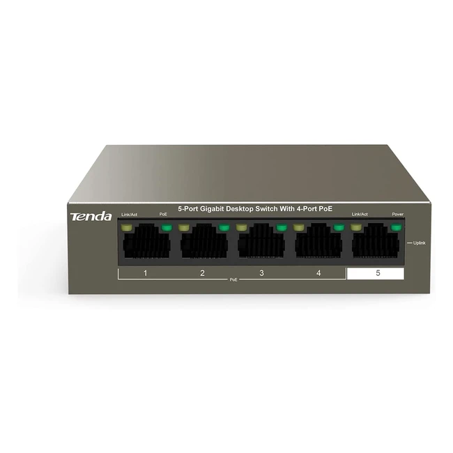 Switch PoE Gigabit Tenda TEG1105P-463W de 5 puertos, 4 PoE+ 802.3af, protección contra sobretensiones 6kV, VLAN, plug and play