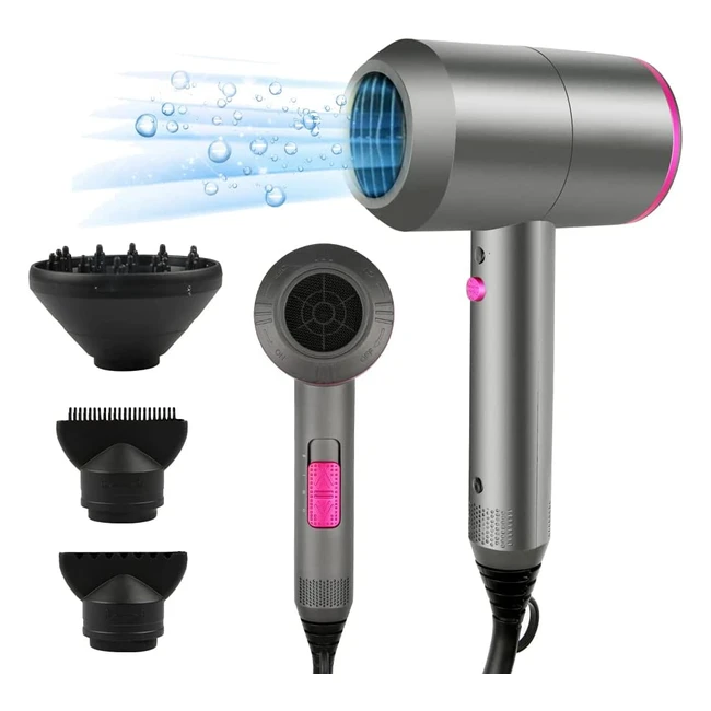 Asciugacapelli Ionico Professionale 2000W AC Motore con 3 Impostazioni di Calore e 1 Diffusore - Grigio
