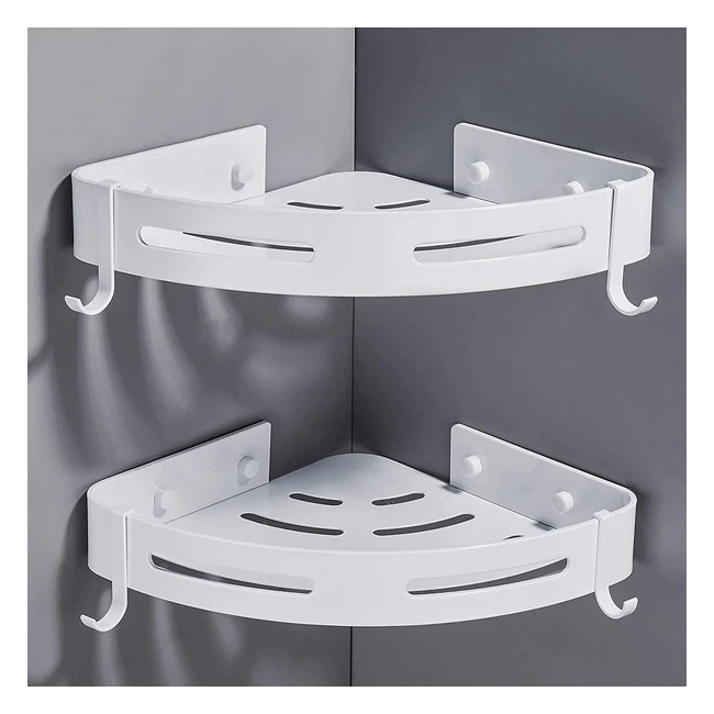 Estantería de esquina para baño Hoomtaook, autoadhesiva y resistente, acabado mate, 2 piezas blancas