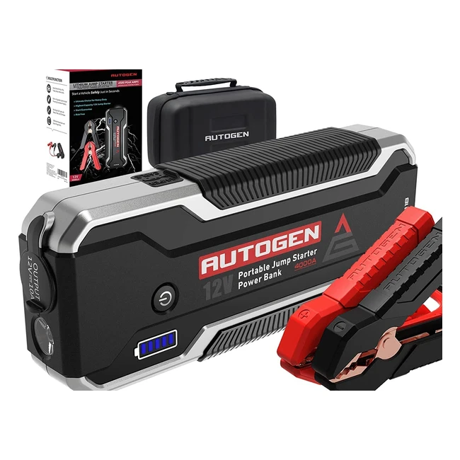 Autogen Car Jump Starter 4000A 27000mAh - Heavy Duty Portable Battery Charger Booster Pack for Gas and Diesel Trucks, Boats, and RVs