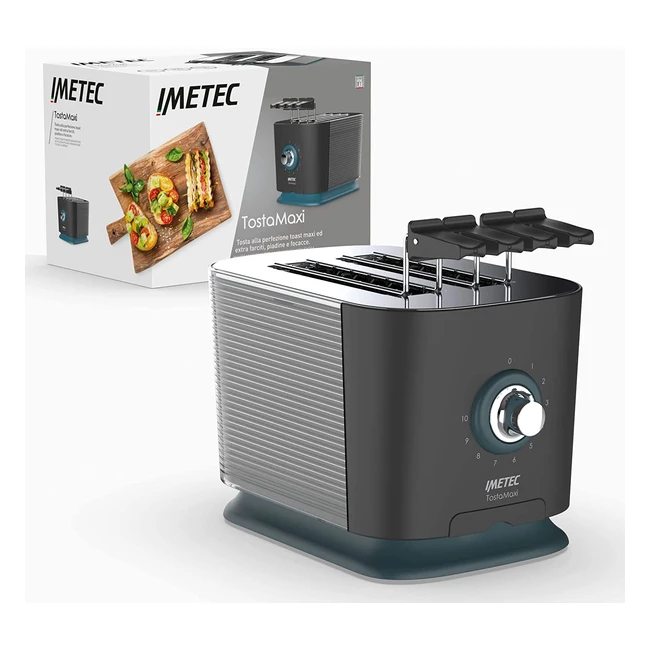 Tostapane Imetec Tostamaxi 2 Fessure Extra Large con Pinze Apribili e 10 Livelli di Doratura
