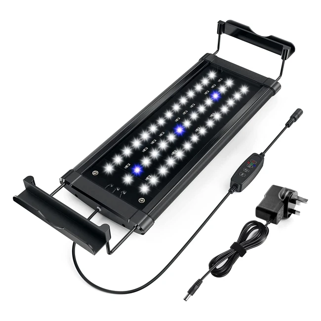 Honpal Aquarium Fish Light with Extendable Brackets - 7W Blue & White LED Light for Tank 30-50cm - Dimmable Timer & Suitable for Freshwater/Marine Aquariums & Planted Tanks