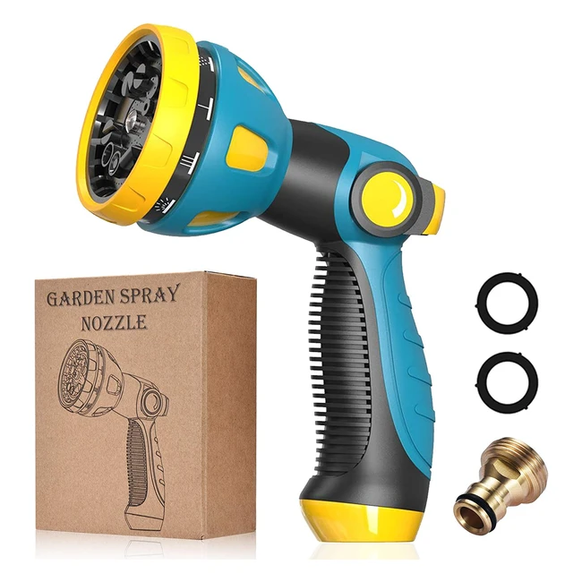 High Pressure Garden Hose Nozzle - 10 Adjustable Patterns - Heavy Duty - Yellow