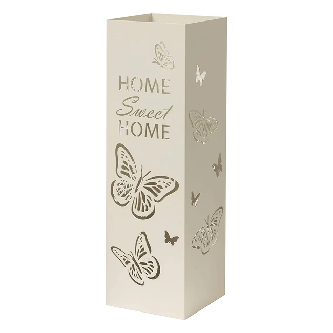 Porte-parapluie moderne en métal avec inscription Sweet Home et papillons - Blanc