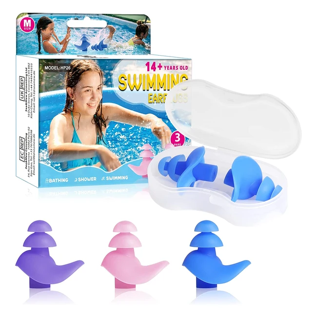 Tapones de Oídos para Natación Hearprotek - Reutilizables y Cómodos - 3 Pares