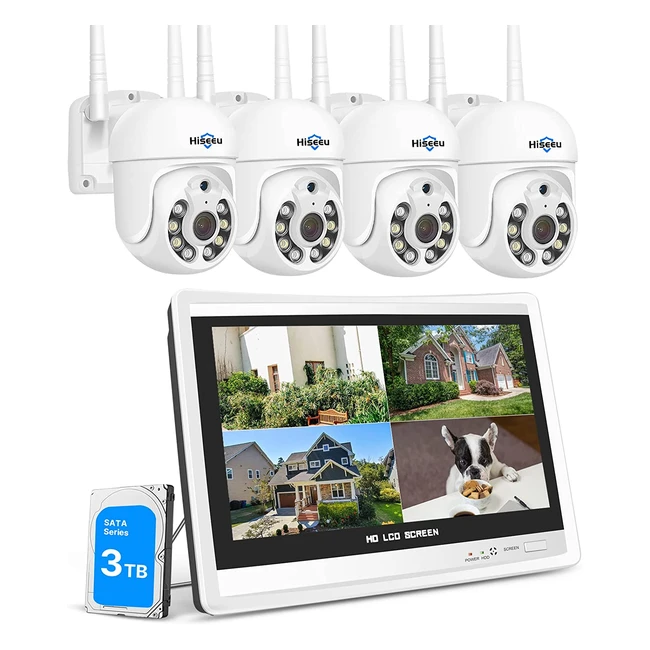 Kit de cámaras de vigilancia Hiseeu 3MP WiFi con monitor de 12